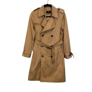 Beauty & Youth Trench Coat Mens M Tan Long Double Breasted Belted Vented Outdoor